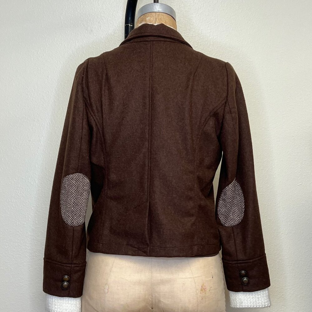 NWT Wool Blend Tweed Elbow Patch Knit Collar Jacket - Picture 5 of 6